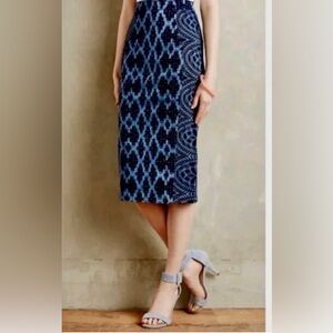 FITS LIKE A GLOVE. Tracy Reese Navy and Light Blue Patterned Pencil Skirt
